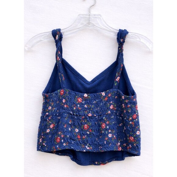 Abercrombie & Fitch Floral Smocked Crop Top Blue Tank Cami Women’s Size M Boho - Picture 4 of 4